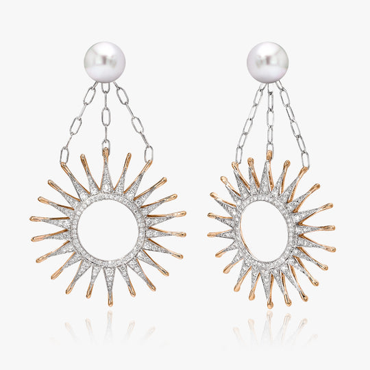 Chaquetas para aretes de cadena Helios y aretes de perlas de los mares del Sur