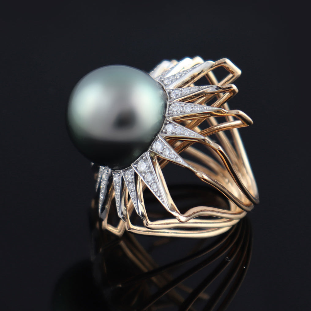 GIANT 18K White Gold Tahitian Black Pearl Diamond Vintage Cocktail Ring  Size 6 | eBay